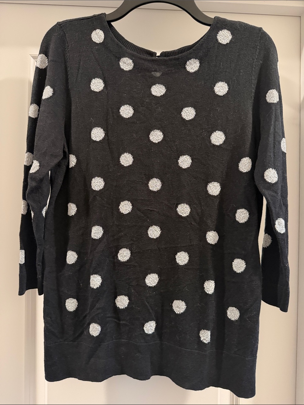 Talbots Black Sweater Top with White Polka Dots